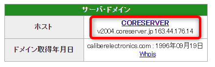 ホストの項目に、パクリサイトの使用しているレンタルサーバー名が表示される